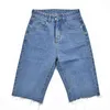 Mulheres tassel cintura alta solta denim shorts verão casual azul joelho comprimento bolso shorts fêmea reta cinco pontos jeans 210416