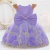 2021花の儀式の子供のバプテスマ1st誕生日のドレスのための赤ちゃんの女の子の服の王女のドレスレースの背中のないパーティードレス0-5年G1129