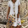Vintage kvinnor sundress casual kortärmad v-hals tryckt miniklänning sommar blommig a-line stor storlek 3xl lady vestidos 210526
