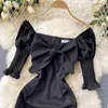 Fashion Temperament Vestidos Female V-neck Bowknot Puff Sleeve Slim Slimming Hip Mini Dress C566 210506