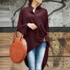 Women's Blouses & Shirts Casual Long Sleeve OL Blouse Women Baggy Solid V Neck Blusa High Low Tunic Tops Oversized Autumn Asymmetrica