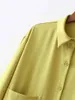 Yeşil Keten Gömlek Elbise Tunik Kadın Tek Göğüslü Uzun Kollu Mini Boş Zaman Bayan Giysileri Robe Femme 210421