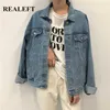 ReaLeft Outono Inverno Denim Jaqueta Denim Outerwear High Street elegante estilo coreano chique jeans tops feminino 211014