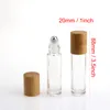Bottiglie di olio essenziale di vetro da 10 ml Bottiglia di olio trasparente color ambra con coperchio in bambù Sfera a rulli in acciaio inossidabile Fiale per campioni di olio essenziale GGA4739