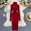 Dresses for Women Sexy Turtleneck Knitted Bodycon Autumn Winter Long Sleeve Sweater 220308