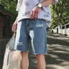 Harajuku homens verão casual shorts denim mens buraco curto fraco botão fino bolso moda masculino estilo coreano novo na moda x0628