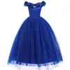 Prinzessin Aschenputtel Anziehkleidung Mädchen Schulterfrei Festzug Ballkleid Kinder Deluxe Flauschige Perlen Halloween Party 805 V2