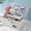 Plast Tier Medicine Boxes Storage Box Stora kapacitetslådor Sundries Organiser Foldning Medicinsk bröstlagring First Aid Kit X070283P