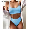 INGAGA taille haute Bikinis maillots de bain femmes Push Up maillots de bain côtelé sangle maillot de bain Biquini brésilien Bikini maillots de bain 210702