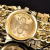 Reloj de oro de Ginebra para mujer, cadena de vaquero a la moda, relojes de cuarzo para ropa, reloj de vestir para mujer, reloj de pulsera Retro Punk luminoso