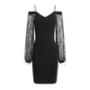 Sling Party Dress Sequins Summer Women Bodycon V-Neck Long Sleeve Backless Elegant Night Outfits Sexy Club Clothes 210601