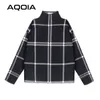 Zimowy Koreański Styl Damski Swetry Sweter Moda Plaid Turtleneck Luźne Dzianiny Pełna Rękaw Topy Damskie Swetry 210521