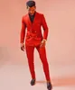 Red Double Breasted Mens Customized Wedding Tuxedos Plus Size Men Wear Dinner Prom Party Blazer Suits Jacket Pants234b