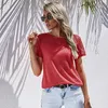 Kvinnors T-skjortor Kvinnor Summer Round Neckhook Flower Hollowed-Over Color Casual Short-Sleeved T-Shirt 1671