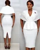Women Slim Dresses Elegant Bodycon Classy Ladies Office Work Wear V Neck Large Size Fashion Peplum Navy Blue White 3XL XXL 210416
