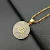 Hip Hop Iced Out Round Pendant Necklace Stainless Steel Islam Muslim Arabic Gold Color Prayer Jewelry Drop 210929
