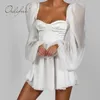 Summer Women Mini Long Sleeve Satin Sexy Short Elegant Lady Party Dress 210415