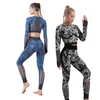 Ginásio vestuário mulheres esporte conjunto camuflagem yoga wear terno treino roupas oco esportes fitness mangas compridas