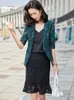 Lace Suit Summer Slim Casual Fashion Elegant Half Sleeve Blazer And Skirt Office Ladies Formal Work Wear 210604