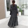 Casual Dresses Korean Fashion Dress Women 2022 Summer V Neck Long Sleeve Polka Dot Print Ruffles Plus Size Black Maxi