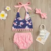 barnkläder sätter tjejer blommor outfits barn pompom solros blommiga leopard toppar + prickar shorts + huvudband 3pcs / set sommar mode boutique baby kläder