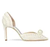 Designer Perfeito Mulheres Sacora Sandálias Sapatos Elegant Branco Pérolas Strap Lady High Saltos Party Noiva Noiva Bombas Gladiador Sandalias EU35-43