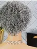 Parrucche di capelli umani ricci afro crespi con frangia Parrucca di capelli corti grigio grigio per donne nere Nessuno pizzo Glueless Densità 130% 14 pollici