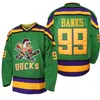 Mens 96 Charlie Conway 1996-06 Mighty Duck Movie Hockey Jersey 33 Greg Goldberg 99 Adam Banks Anaheim Duck Maglie da hockey su ghiaccio Verde Bianco S-XXXL Disponibile Spedizione veloce