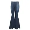 Tsuretobe outono plus size flare calça rasgado jeans moda alta cintura larga perna casual sino-bottores calças 210809