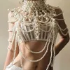 女性ブライダルの結婚式のギフトエレガントなショールジュエリーブランドデザインのための無料の高級ユニークな真珠のボディチェーンジュエリー