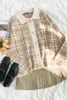 Korobov Streetwear 긴 소매 턴 다운 칼라 스웨터 한국어 컬러 패치 워크 풀오버 빈티지 싱글 브레스트 Sueter Mujer 210430