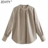 Women Simply Stand Collar Solid Color Smock Blouse Office Ladies Single Breasted Business Shirts Chic Blusas Tops LS7463 210416