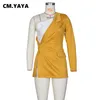 CM.YAYA Femmes Blazers Patchwork Asymétrique Une Épaule Manteaux Sexy Nuit Clubwear Femme Mode Haute Streetwear Automne 211019
