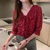 Fashion Female Floral Retro Blouses Chiffon Casual Shirt Office Ladies Blouse Summer for Women 210507