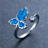 Hochzeit Ringe Weibliche Nette Öffnung Ring Weiß Blau Grün Rot Opal Stein Vintage Silber Farbe Engagement Für Frauen Schmuck