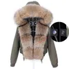 OFTBUY veste d'hiver femmes Bomber Parka véritable col de fourrure de raton laveur à capuche épais chaud Streetwear survêtement manteau naturel 211220