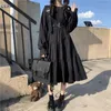 Vestidos casuais gótico lolita vestido mulheres japonês harajuku preto midi vintage babados long furacos cosplay punk kawaii emo roupas indie