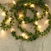 Солнечные плющные огни искусственной виноградной лозы Гирлянда фея зеленый лист света открытый рождество Y0720