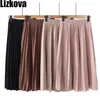 Lizkova Pink Pleated Skirt Mulheres Plus Size Midi Jupes Primavera Mujer Elastic Waist Casual Flades Pyq011 210619