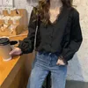 Camicia a maniche lunghe in pizzo Casual vintage con scollo a V Donna elegante coreana Top Camicie in cotone sexy con camicetta Blusas 10913 210508