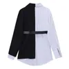 Blazers Brazers Design Patchwork Primavera Outono Moda Casual Coreano Streetwear com Cinto Casaco Feminino Outwear Casaco Tops 210417