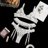 Elace Lingerie Appliques Underwear para Mulheres Ruffle Sexy Underwear Set 3 Peça Set Sutiã sem subjuir lingerie erótico conjunto X0526