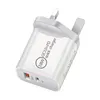 Carregadores de telefone 18w Carregadores rápidos Tipo C PD Carregamento rápido para iPhone UK UK UK Au Plug USB carregador com QC3.0