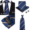 Mens Wedding Tie Gold Black Striped Silk Neck Ties For Men Hanky Cufflinks Set Business Party Gravatas