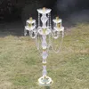 88 cm Wysokość Akrylowa 5-broni Metal Candelabras Z Kryształowymi Wisiorkami Świeci Ślub Uchwyt Centerpiece Party Decor SEYU0461