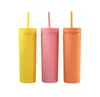 16oz Fashion Acrylic Mugs Tumblers With Free Straws Lid Matte Colors Double Wall Water Bottle Coffee Drinking Plastic Sippy Cup