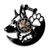 Raça de cão German Shepherd Dog Art Wall Decor Relógio Personalizar Nome do Cão Vinil Registro Relógios de Parede Moderno Presente Para Pet Lover 210401