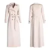 Höst Long Trench Kvinnor Dubbelbröst med bälte Elegant Slim Solid Beige Coat Ladies Loose Outwear Windbreaker 210914