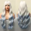 Long Water Wave Synthetic Wigs with Bangs Ombre White Blonde Blue Cosplay Party Wigs for Women Heat Resistant Hairfactory direct