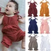 Dziecko Kombinezon Lato Bawełniana Pościel Maluch Dzieci Niemowląt Cute Solid Color Sling Romper dla 0-24m 210515